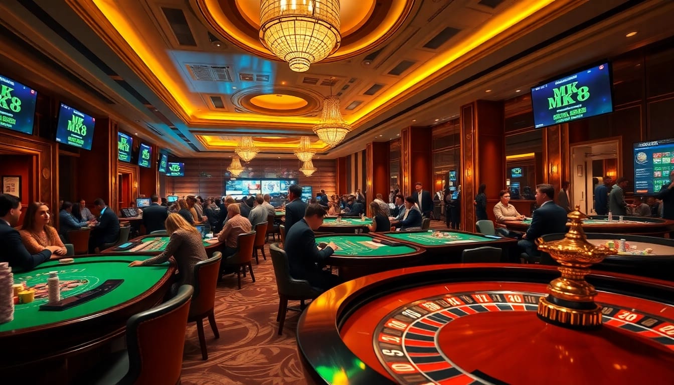 Engaged players enjoying an exhilarating MK 8 gaming experience at a luxurious casino.