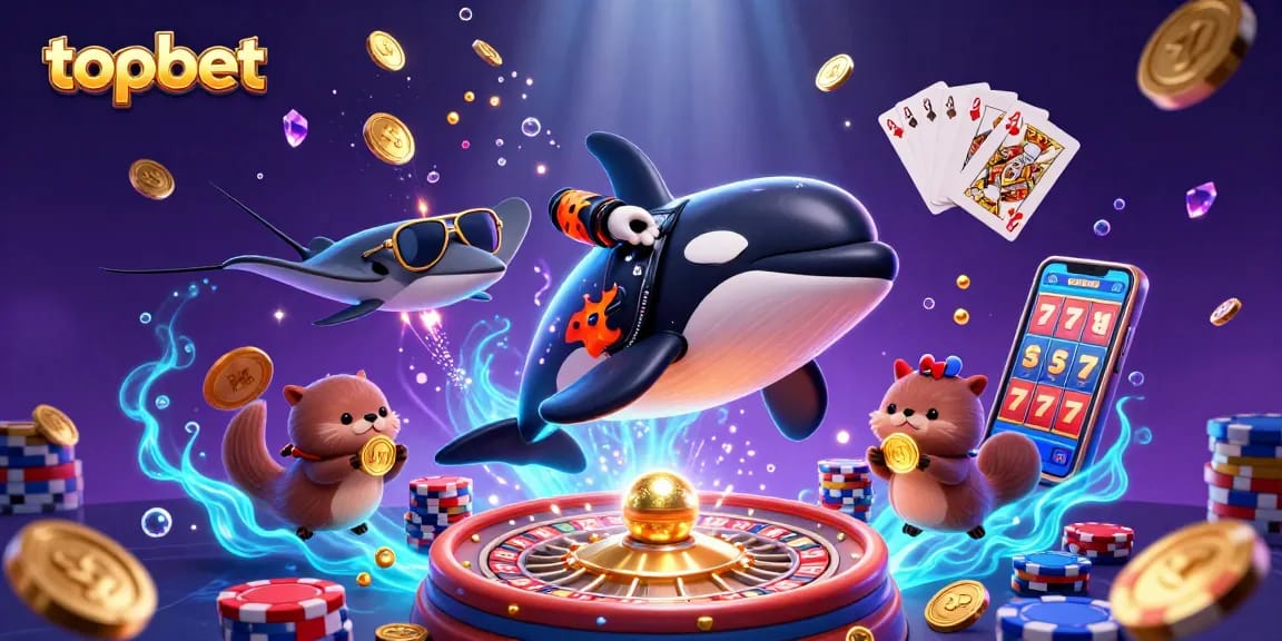 topbet's engaging casino illustration featuring lively sea creatures amidst a dynamic gambling scene