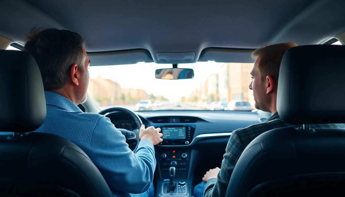 Driving school Leeds lesson with an instructor guiding a learner driver in a modern car.