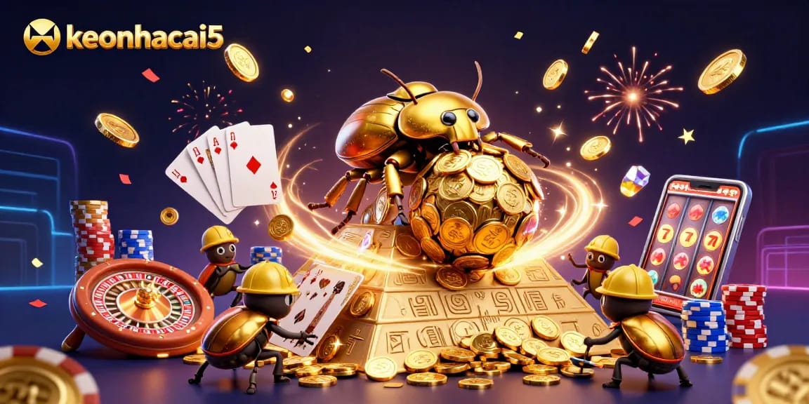 Engage in thrilling betting experiences with keonhacai5, showcasing dynamic casino elements and energetic characters.