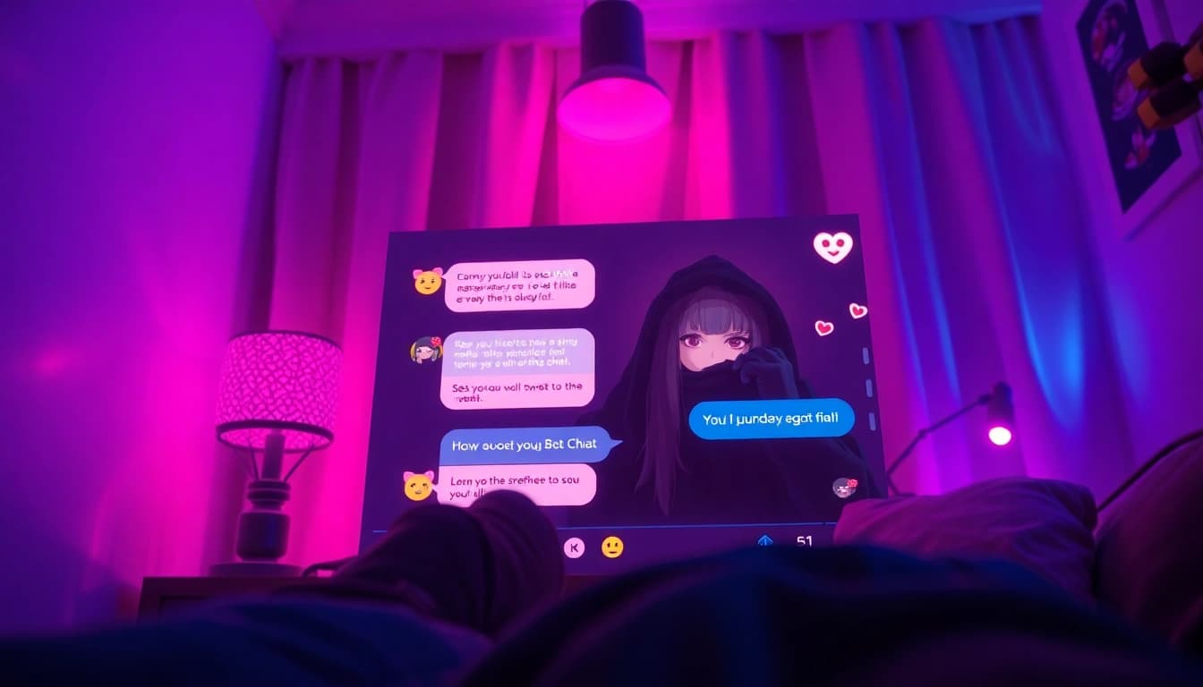 Engaging ai sex chat interaction with a virtual character on a cozy interface.