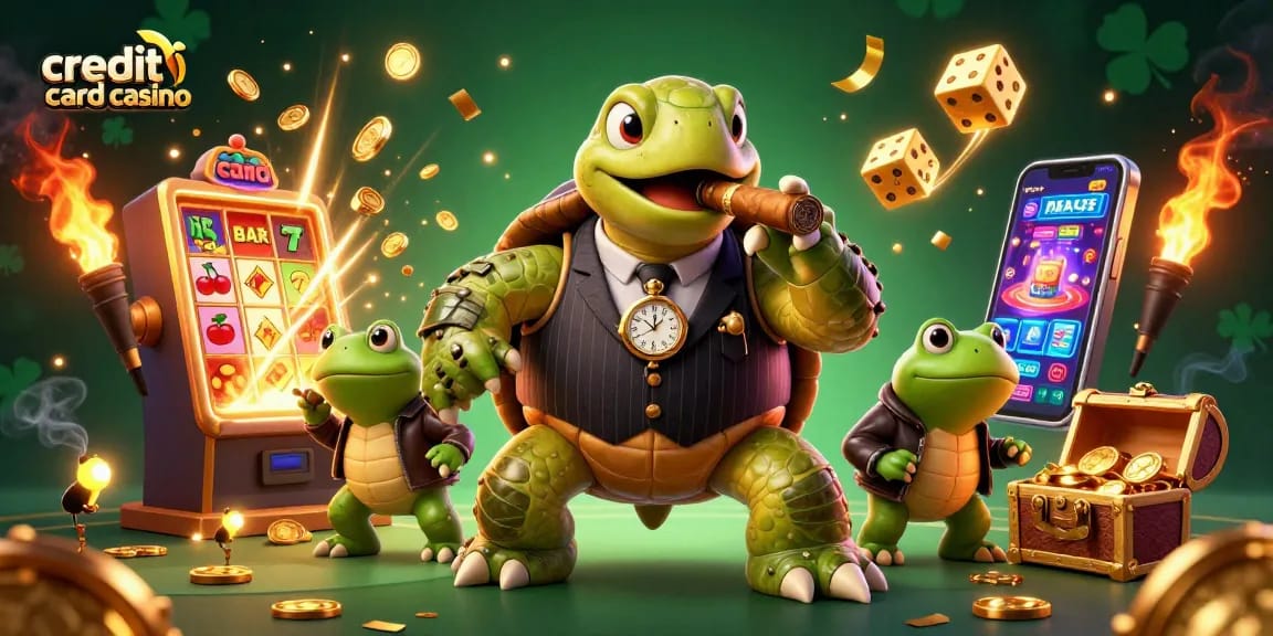 Experience excitement at a credit card casino with dynamic characters and game elements bursting with energy.
