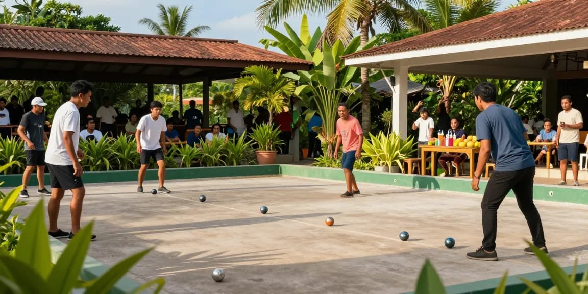 Engaged players at fopikotabitung.org's vibrant petanque game, showcasing community spirit in Bitung.