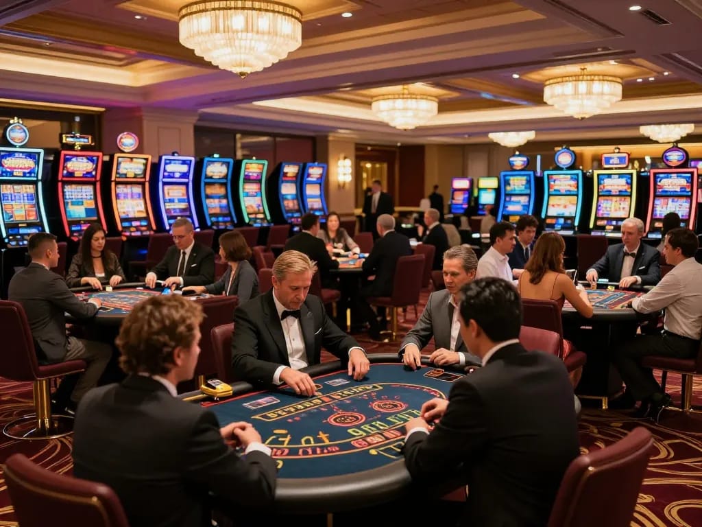 Players engaging in dynamic gameplay at jun88 casino with vibrant tables and elegant atmosphere.