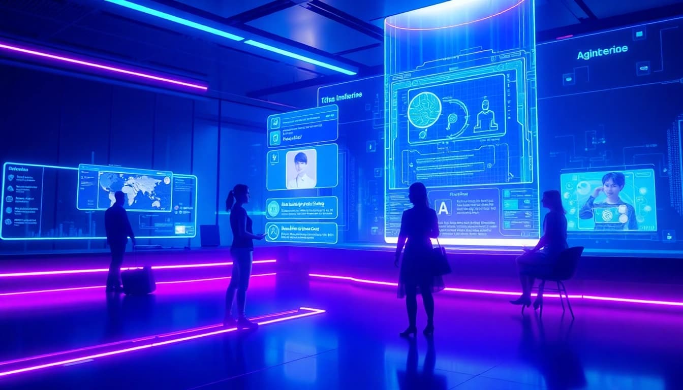 Futuristic AI nsfw chat interface featuring immersive avatars and holographic displays