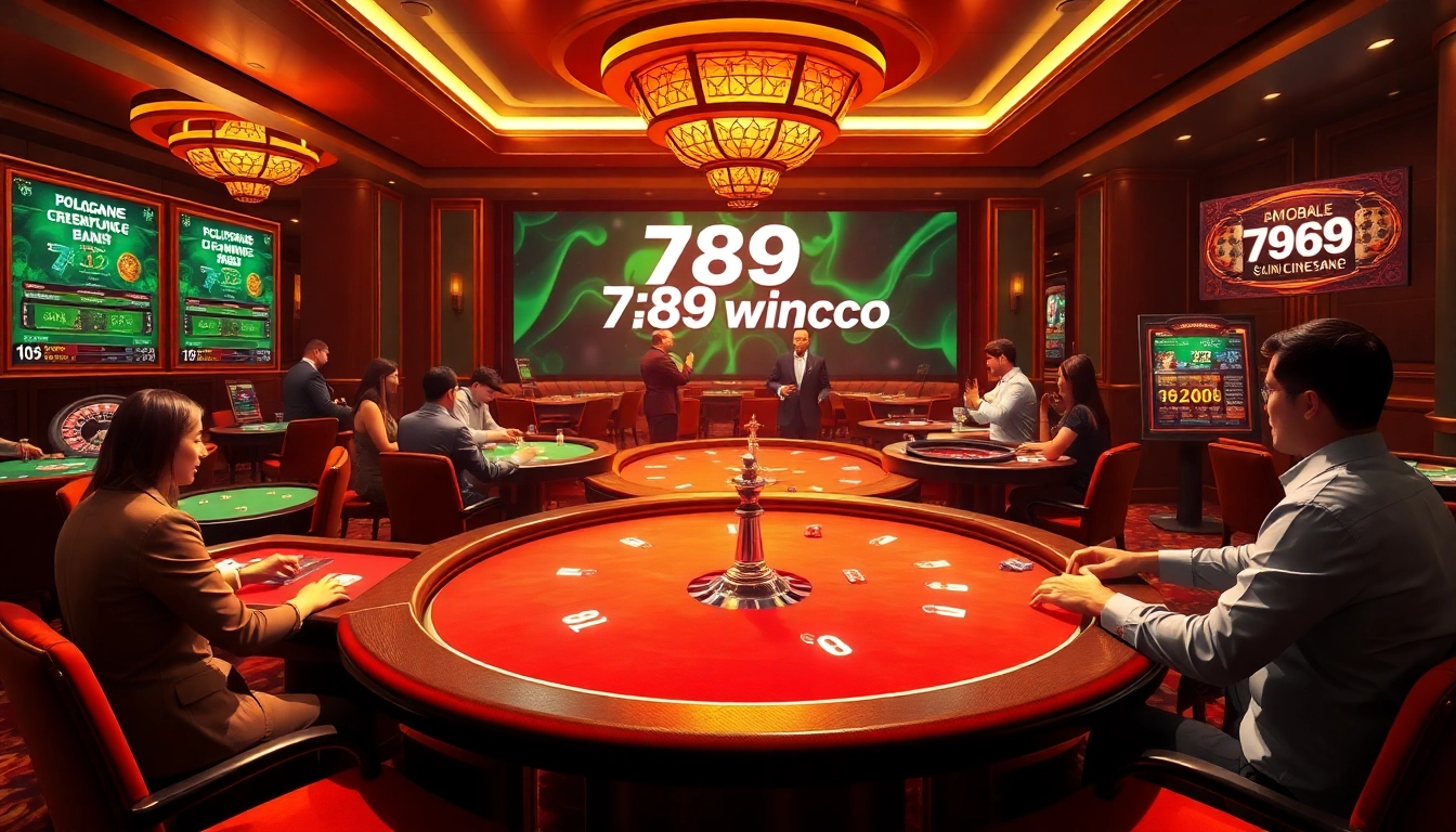 Players enjoying a thrilling game at 789winco.com, surrounded by luxurious casino elements and dynamic betting action.
