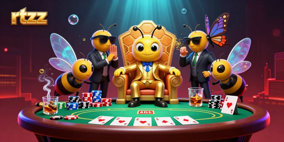 Experience excitement with the rtzz cartoon bumblebee mob boss at the poker table with vibrant gaming elements