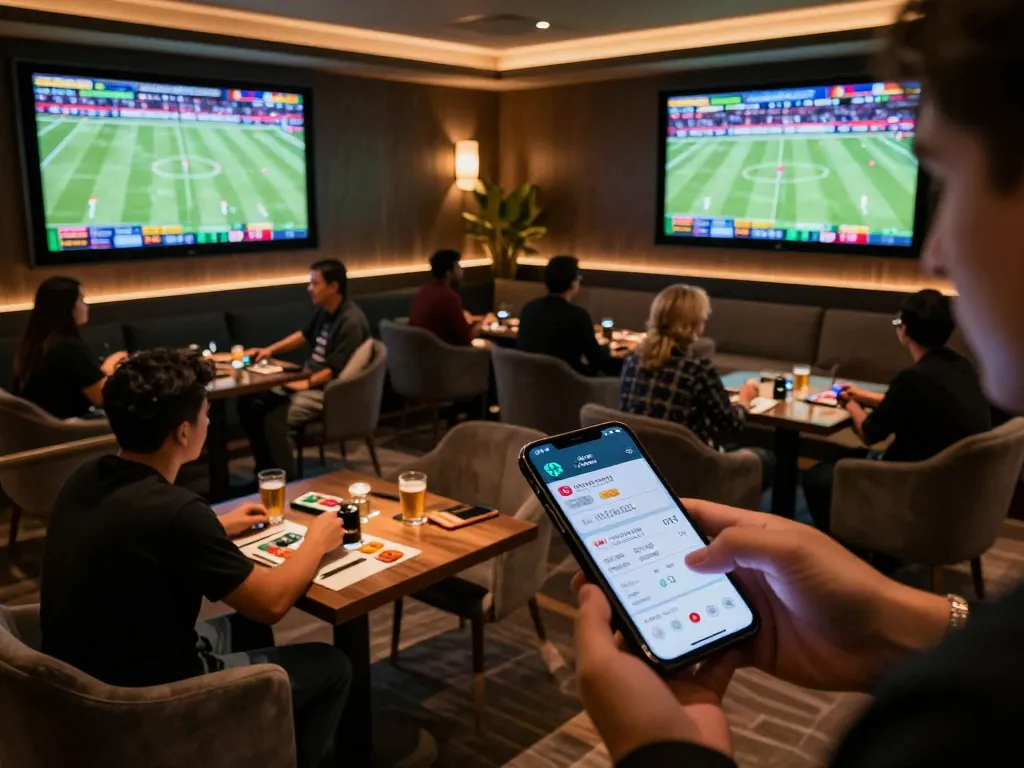 n188 patrons celebrating big wins while betting on live sports events in a stylish lounge