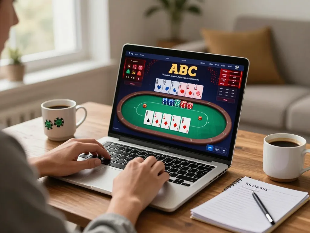 Player enjoying online gaming at FO88 casino, showcasing poker interface and cozy atmosphere.