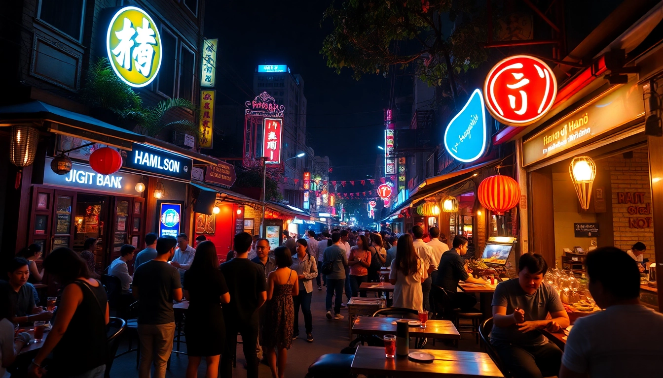 Experience 하노이밤문화 with lively streets, illuminated cafes, and vibrant nightlife scenes.