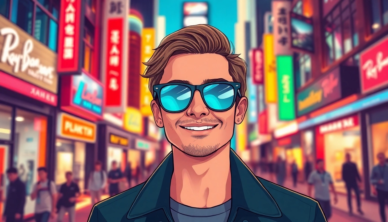 Stylish individual showcasing Ray Ban Meta glasses in an urban setting.