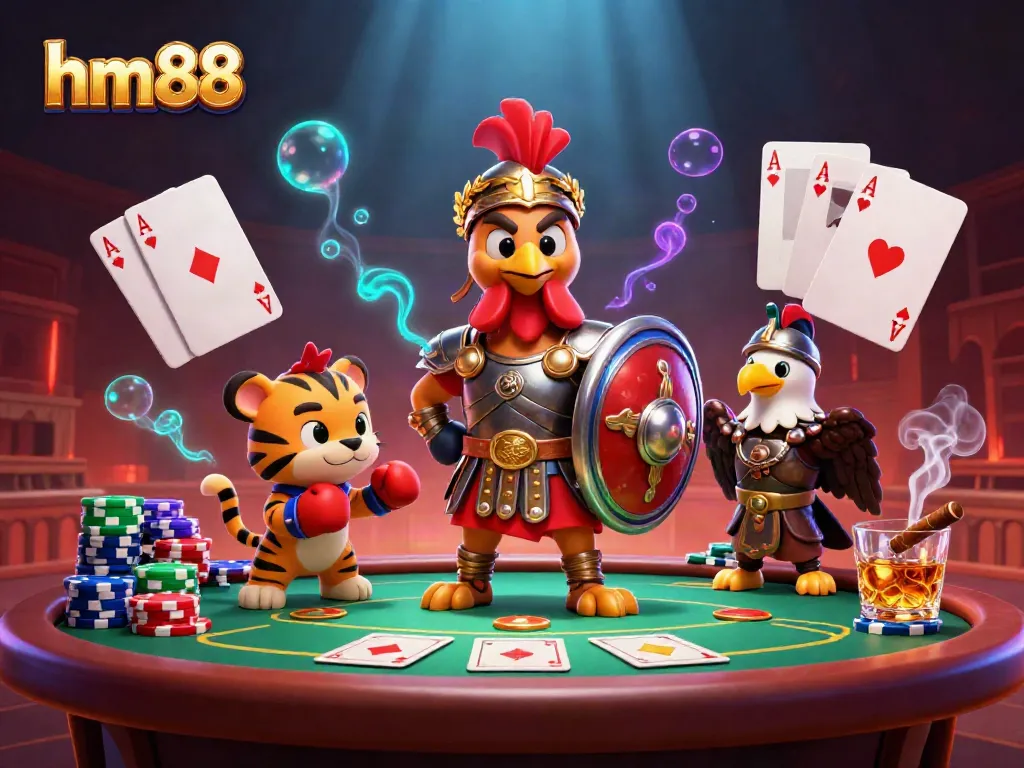 Experience thrilling gameplay at hm88 with a dynamic scene featuring casino elements and vibrant characters.