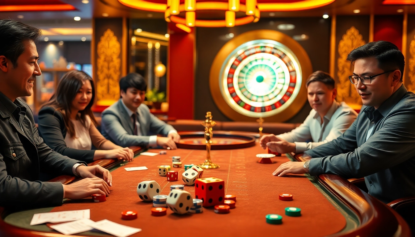Exciting gameplay at Win79 tài xỉu table with vibrant casino ambiance and engaging players.