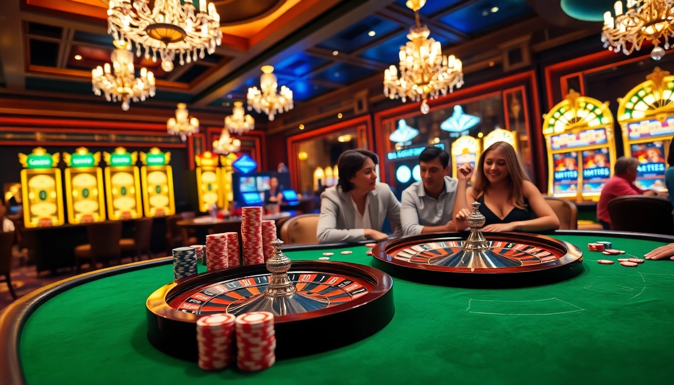 Engage in thrilling gameplay at https://rr88ez.com/, featuring a luxurious casino atmosphere with roulette and poker tables.