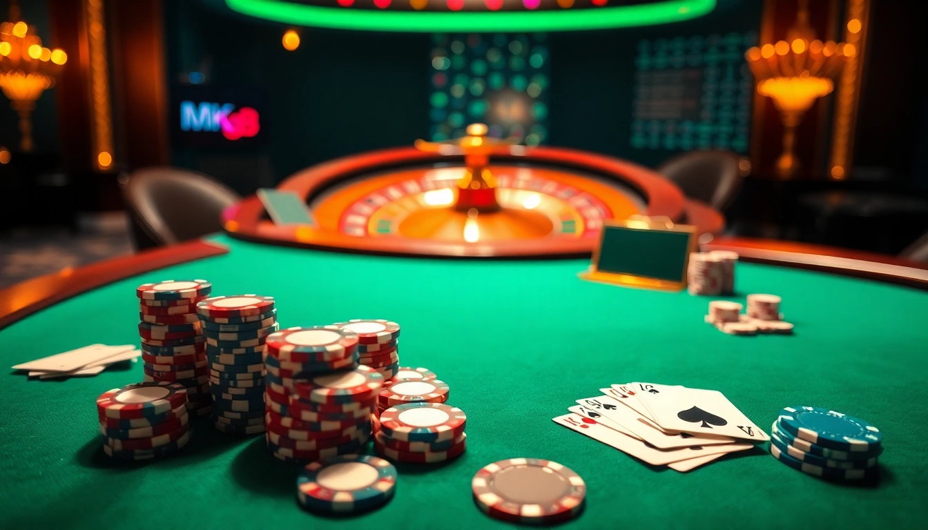 Experience high-stakes thrills at MK8's luxurious poker table and roulette scene.