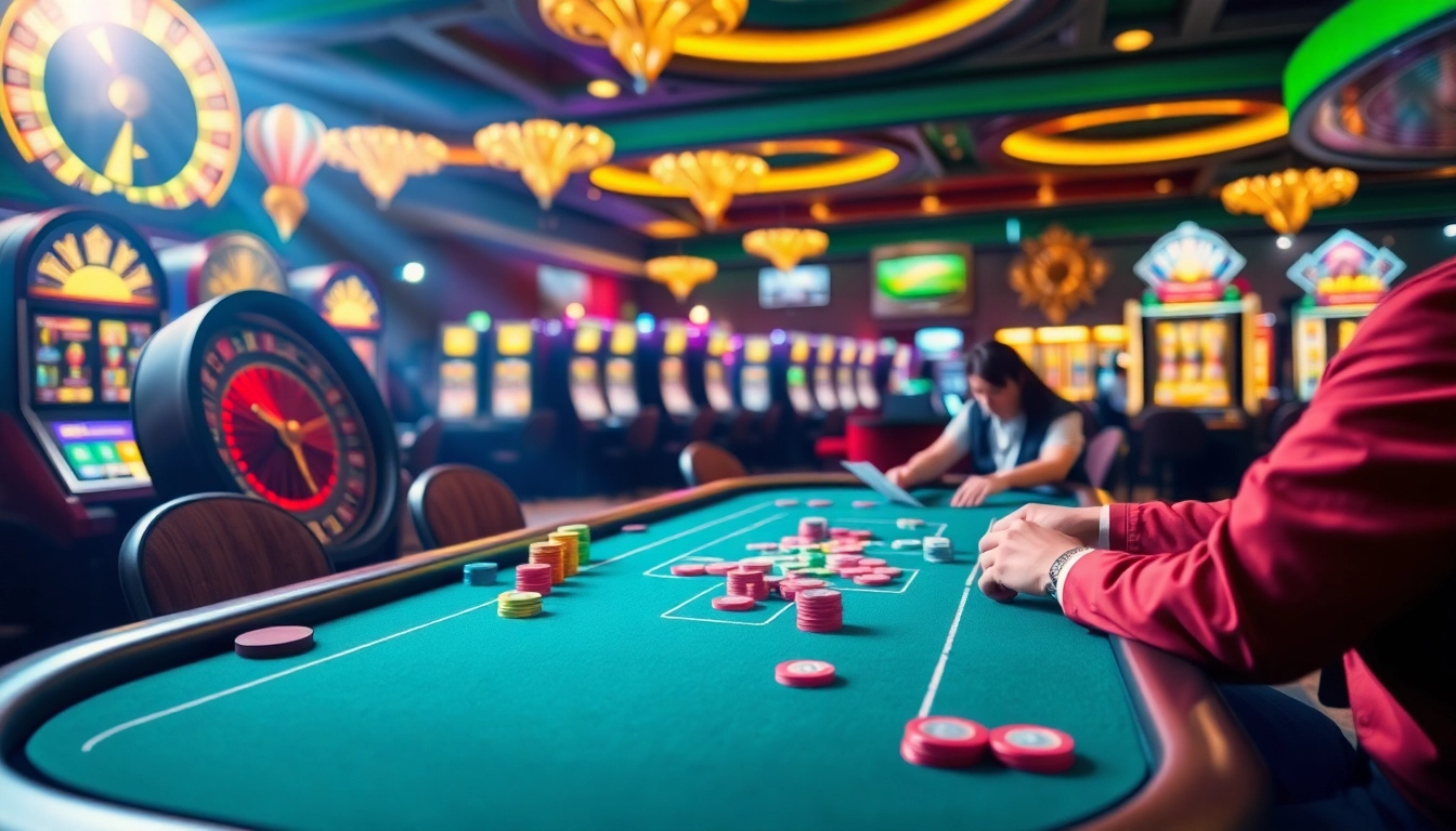 Engaging players at a poker table with vibrant sc88 chips in an exciting casino atmosphere.