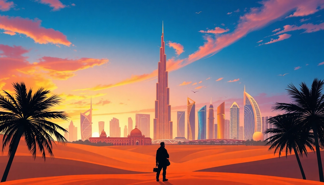 Experience the stunning skyline while planning your travel to Dubai amidst vibrant colors.