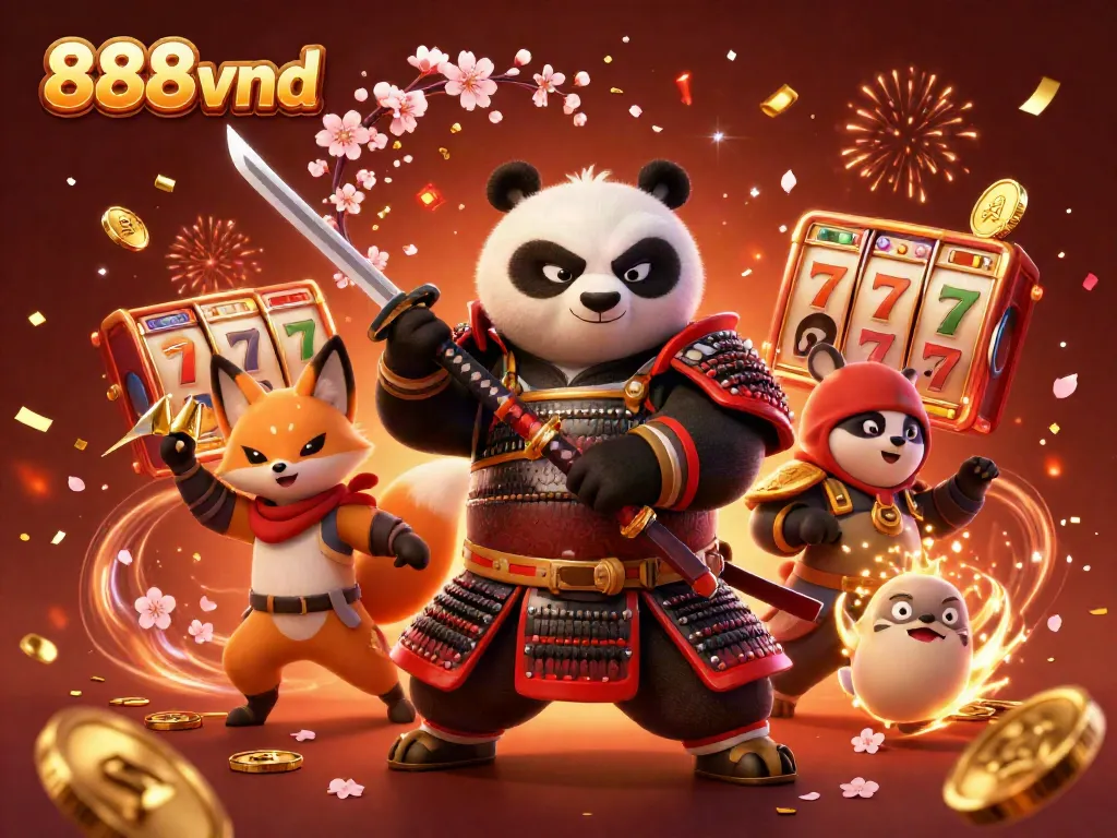 Engage with 888vnd through a dynamic online casino scene featuring animated characters and casino symbols.