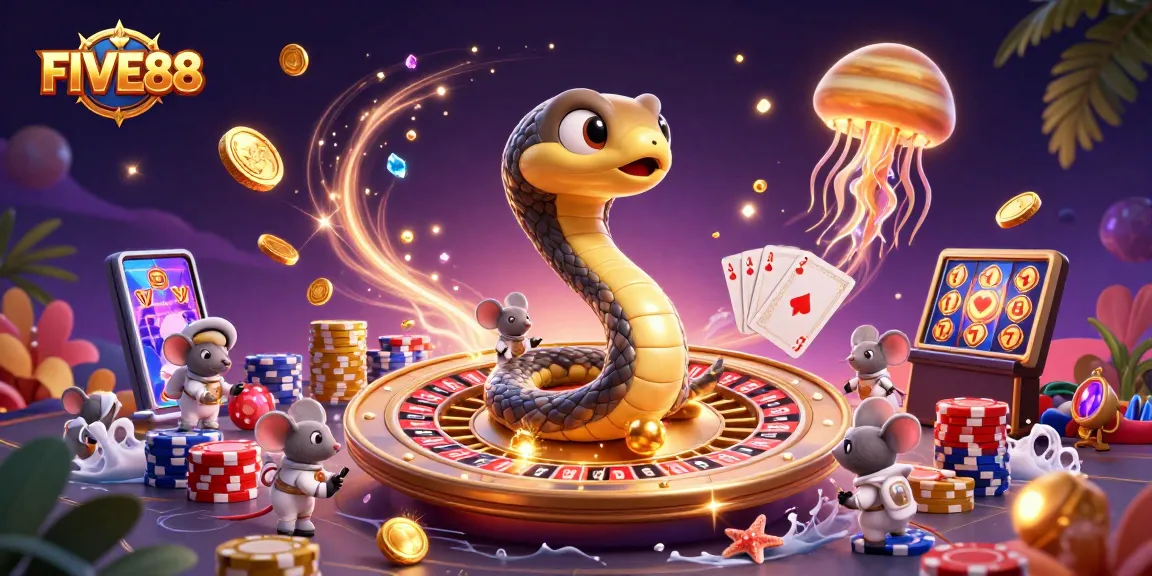 Experience exciting bets at FIVE88, a vibrant cosmic casino scene with engaging elements of gaming.