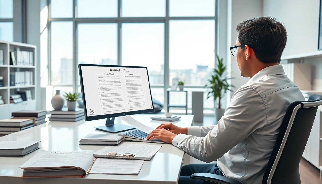 Sworn translation services showcased in a professional office setting.