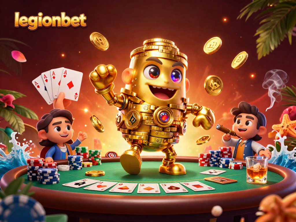 Experience thrilling wins at legionbet casino, with a vibrant scene featuring a golden golem and poker elements.
