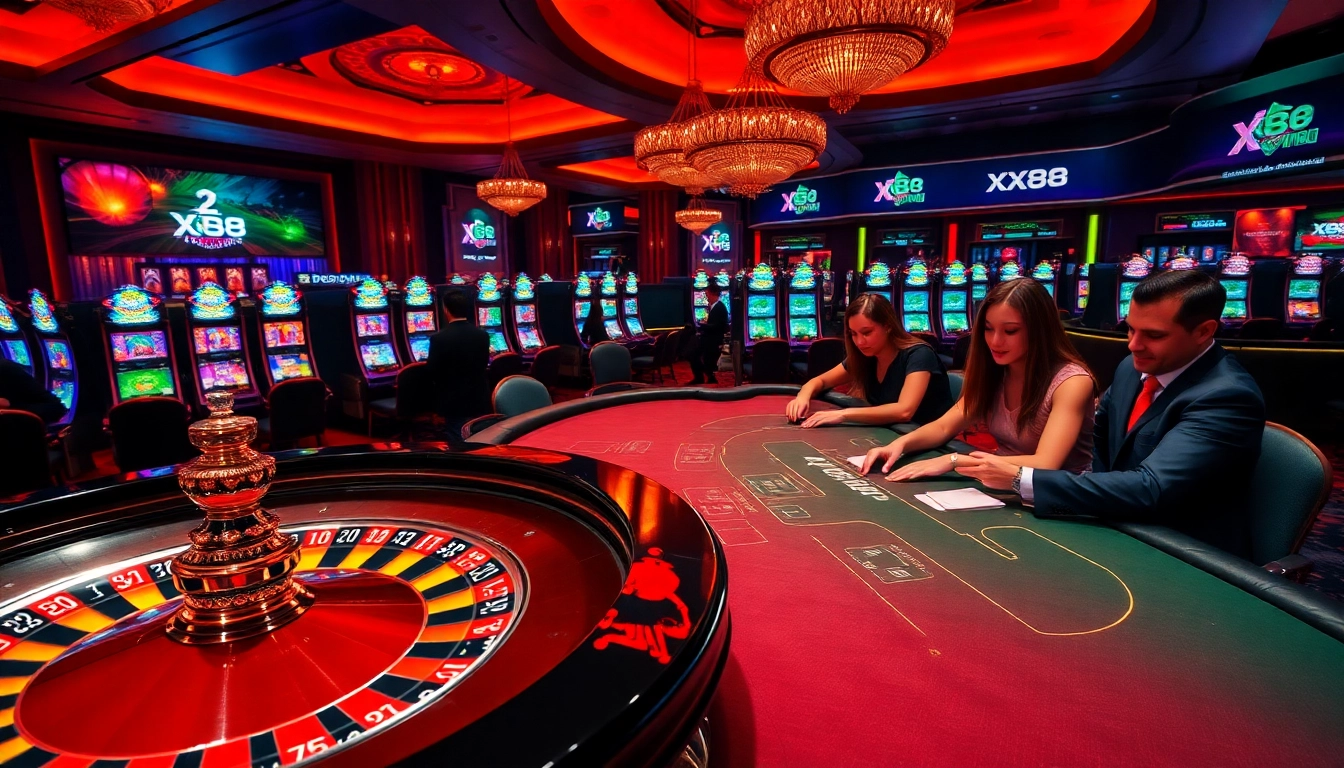 Experience the excitement at XX88’s luxurious casino tables filled with players wagering their fortunes.