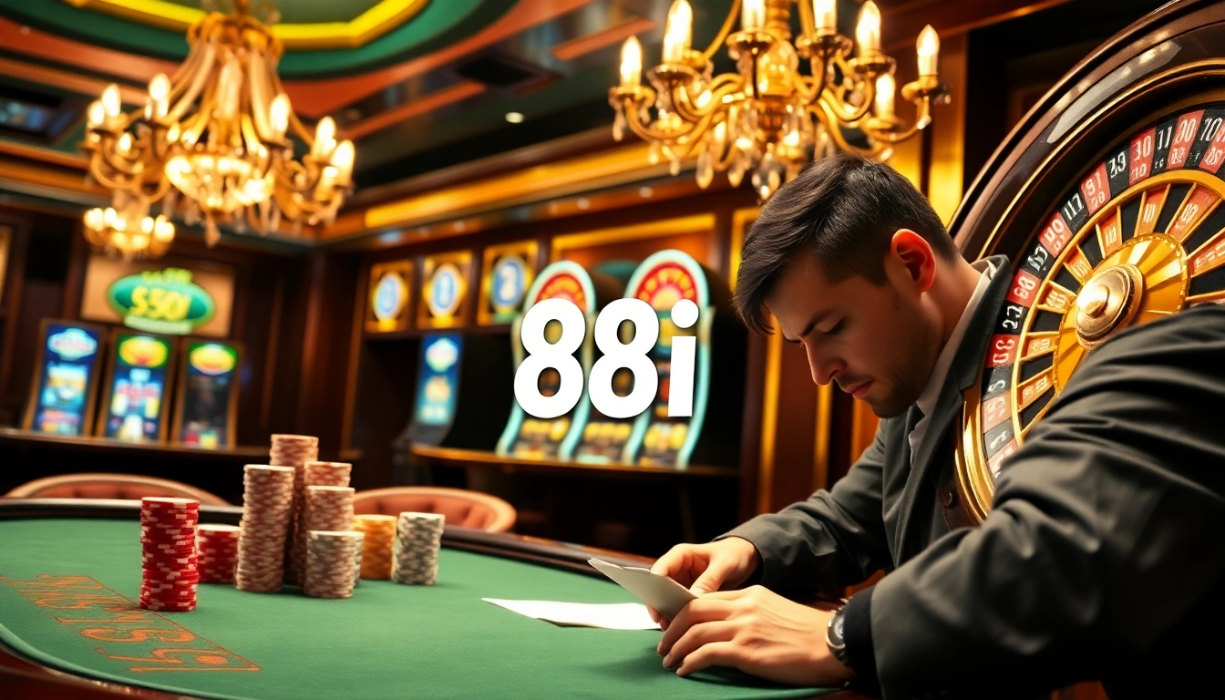 Engaging scene at the casino with players enjoying games at 88i, showcasing excitement and luxury.