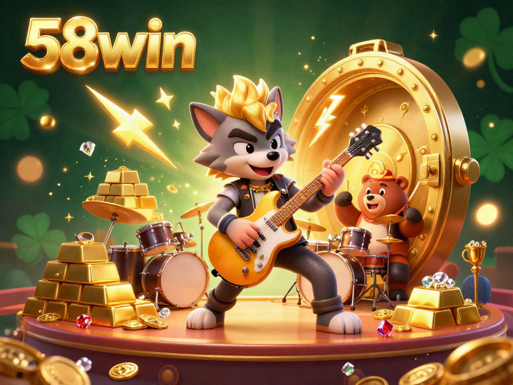 Join the fun at 58win with vibrant casino elements and characters celebrating victories.