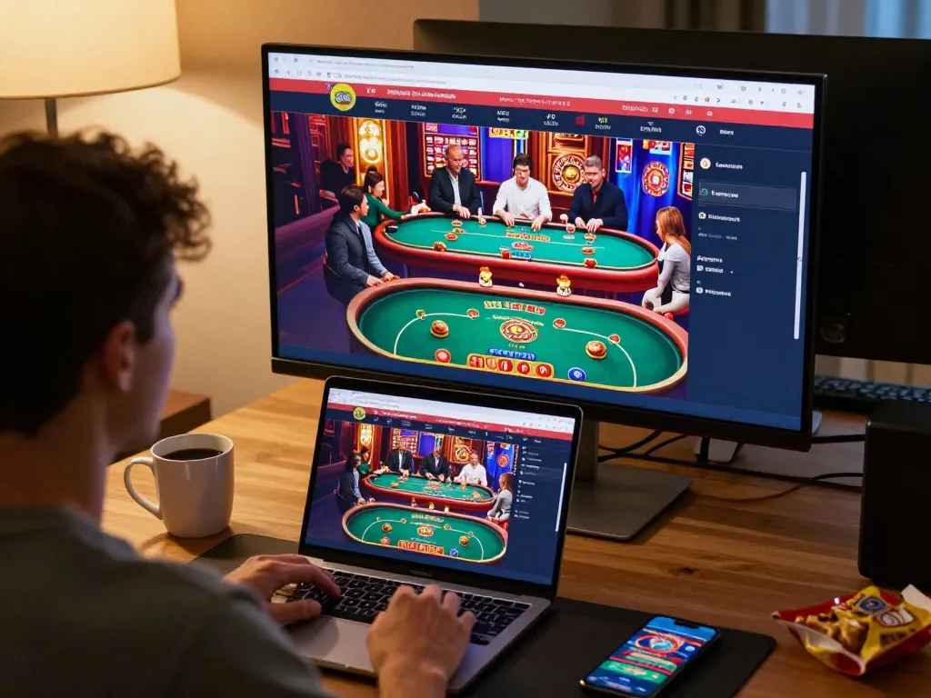 bet168 players engaging in exciting online casino gameplay with vibrant interface and cozy gaming setup
