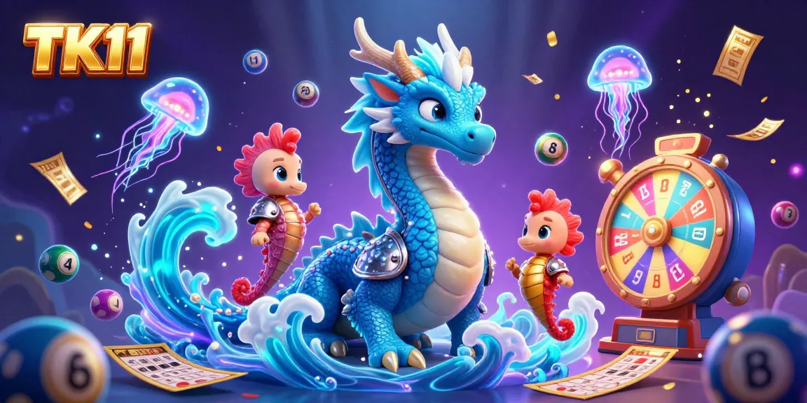 Engage with dynamic TK11 casino action featuring animated lottery balls and whimsical ocean characters.