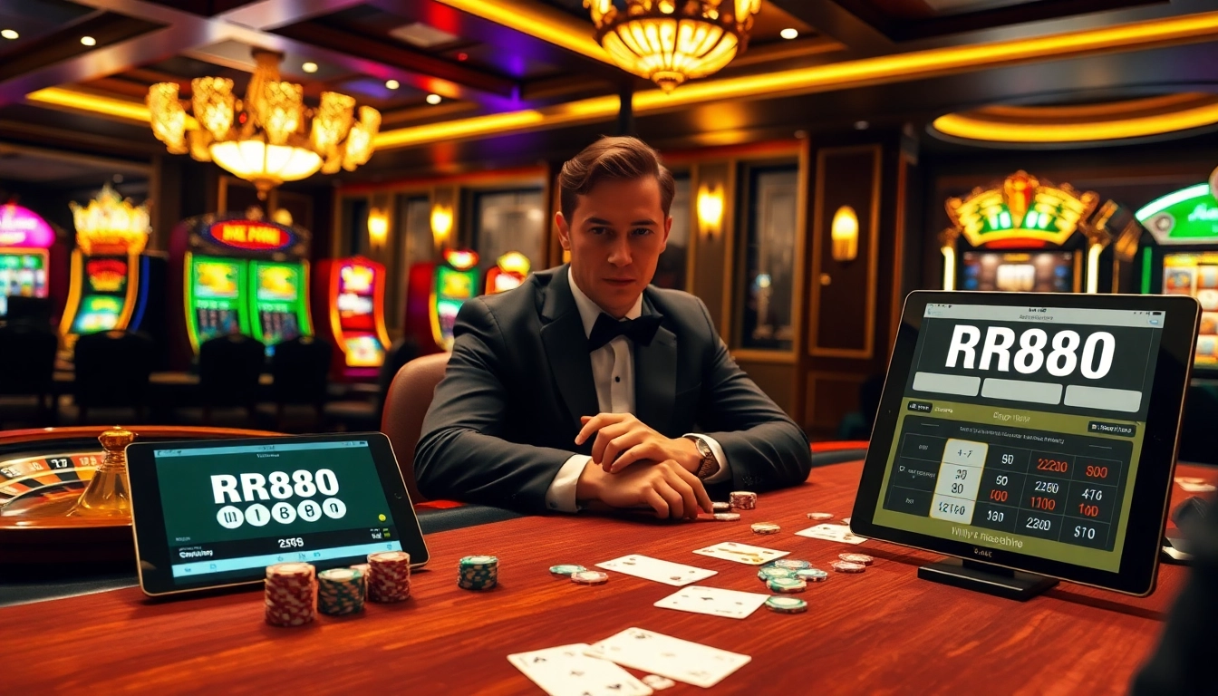 Experience the thrill of gambling at https://rr888.video/ with players engrossed in blackjack and the bright lights of slot machines.