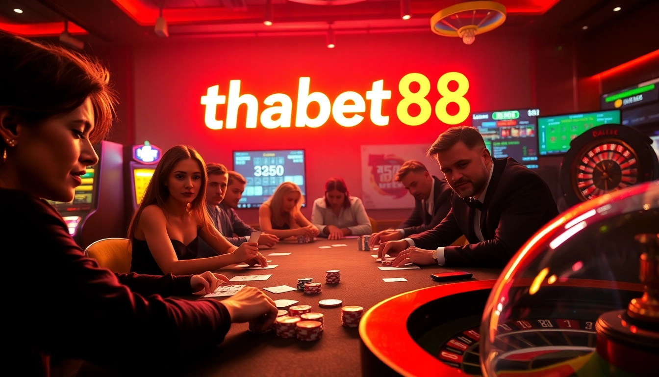 thabet88 poker night with intense players around the table, chips stacked high.