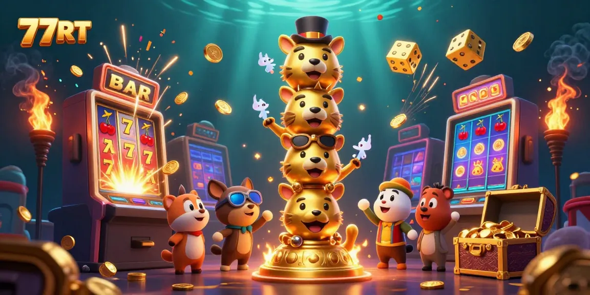 Experience thrilling gameplay with 77RT’s vibrant 3D totem design, slot machines, and dynamic game elements.