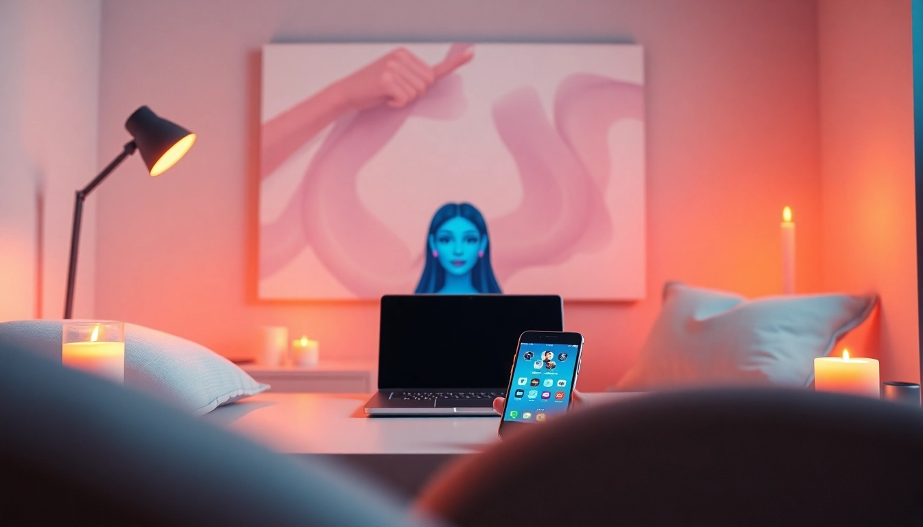 Engaging AI sex chat on a cozy digital platform with warm lighting.