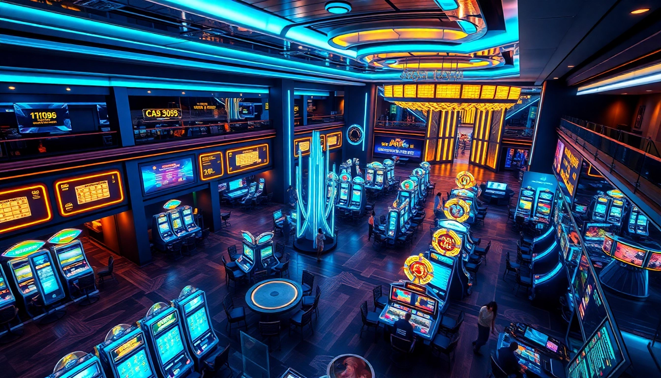 Explore New Technology in a modern casino setting with dynamic lighting and futuristic designs.