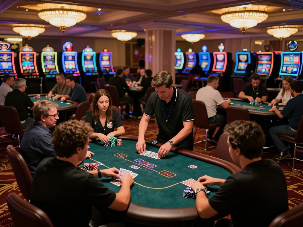 FLY88 players engaging in high-stakes poker at a luxurious casino, showcasing exciting gameplay