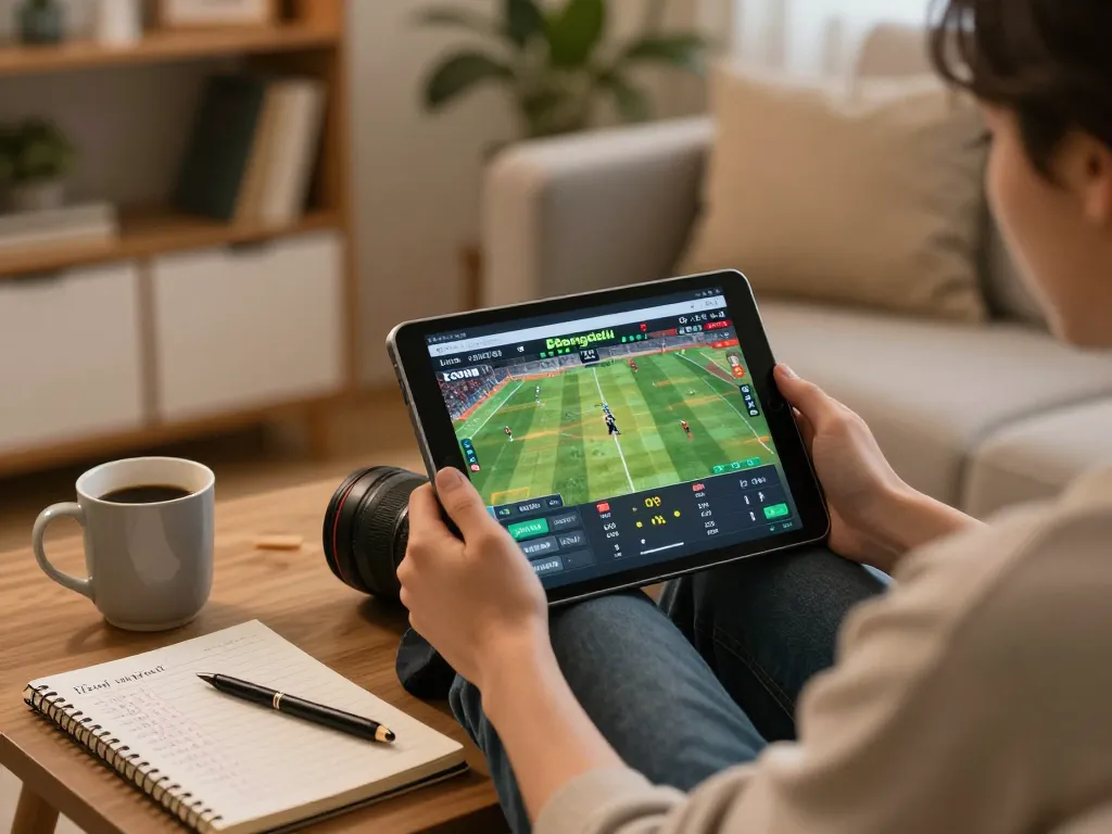 Sports betting on Bongdalu with live match updates in a cozy home setting