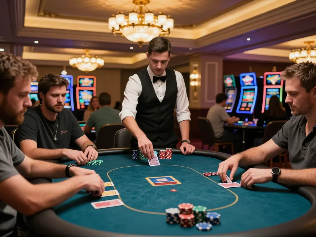 Players engaged in strategic gameplay at an open88 casino poker table, showcasing competitive excitement