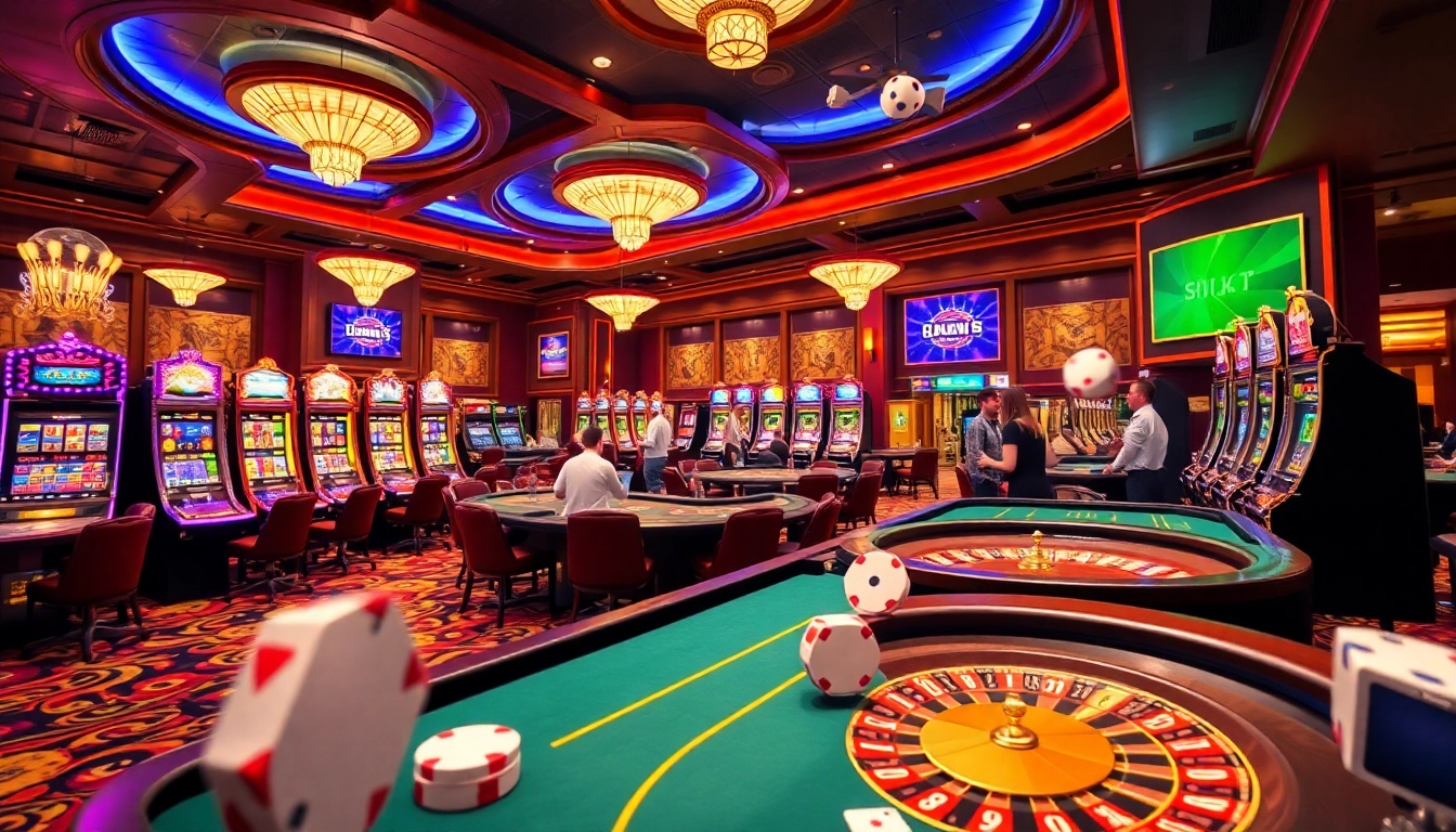 A vibrant casino scene featuring thrilling games like roulette and blackjack to represent KJC AC 2.