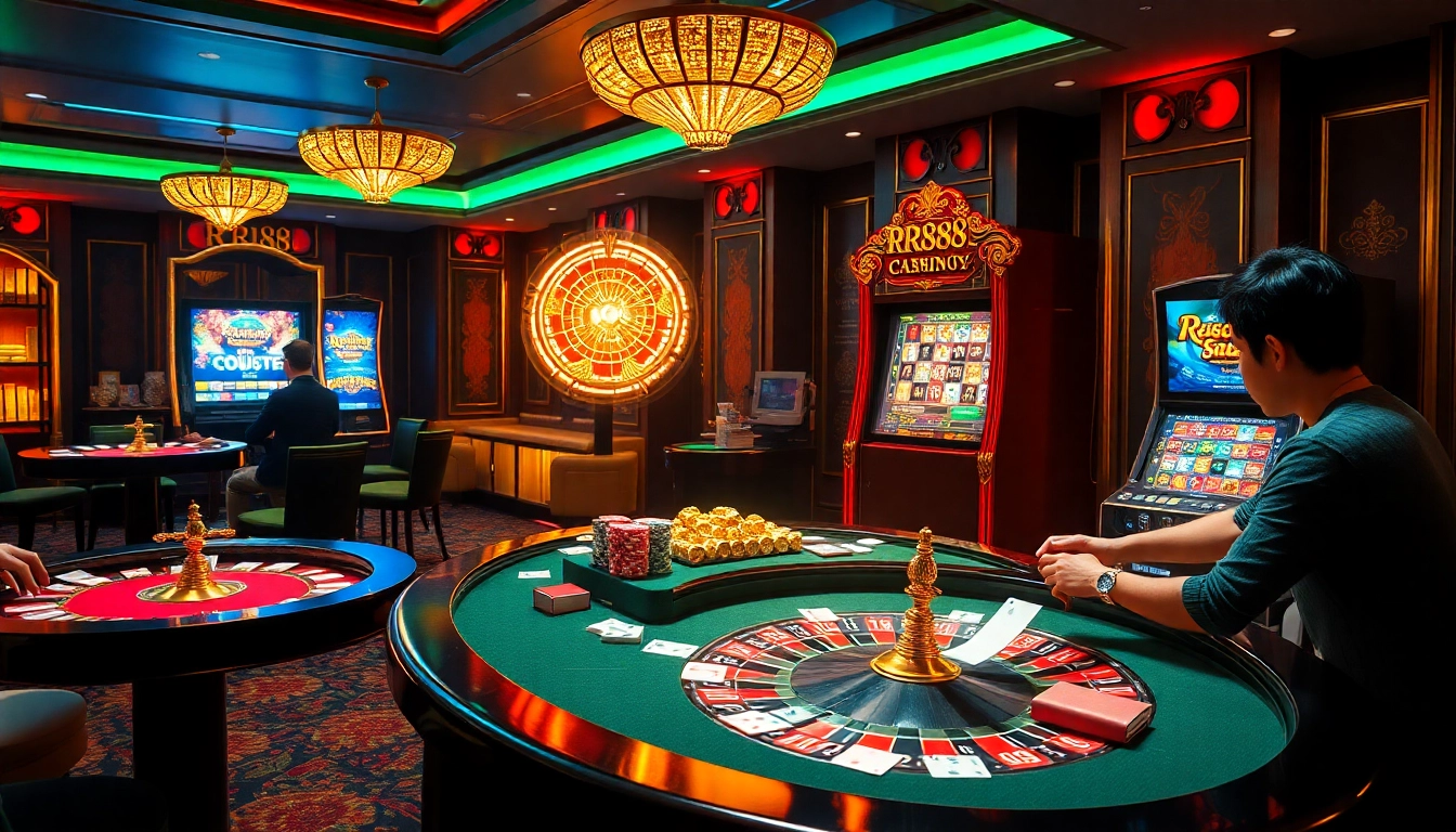 RR88 interactive gaming scene with roulette and players enjoying casino thrills.