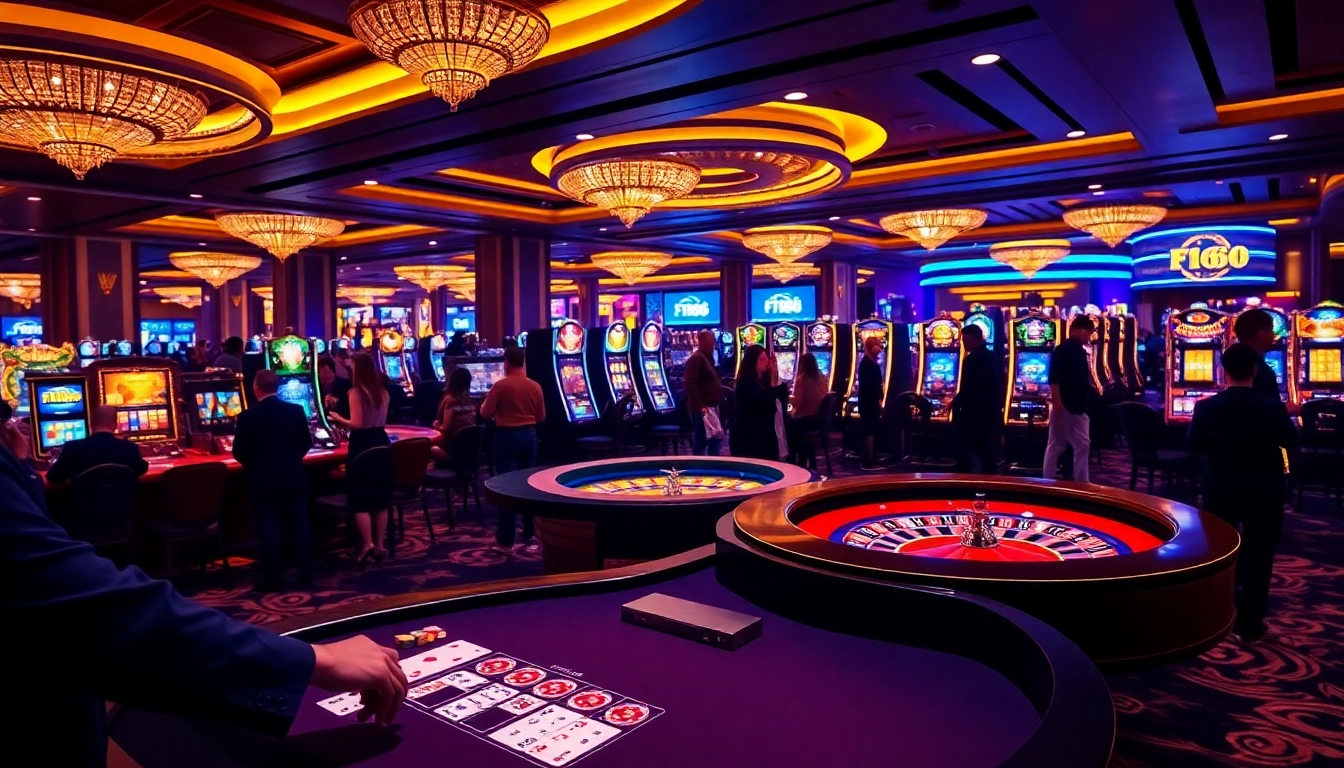 Exciting casino action at https://f168.studio/ with a professional Baccarat dealer amidst vibrant gaming elements.