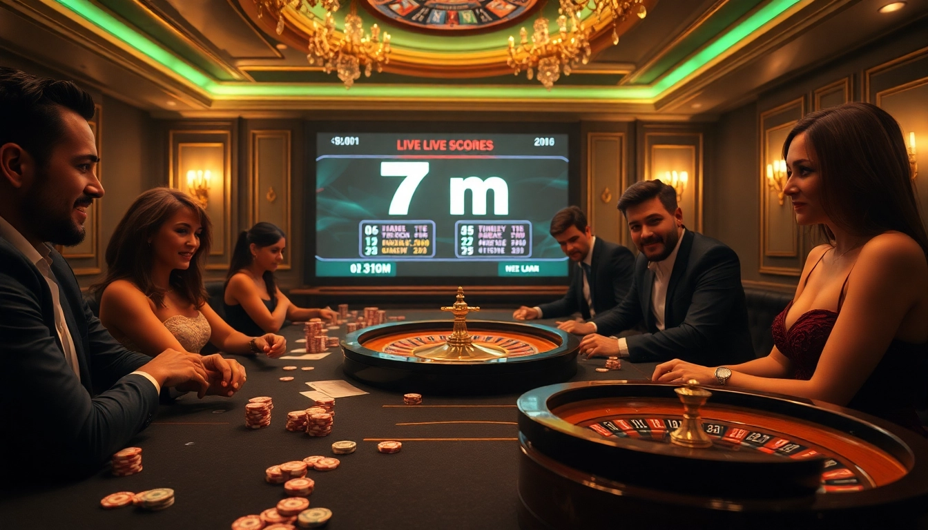 Experience thrilling gambling action with 7m live football scores at an elegant casino table.