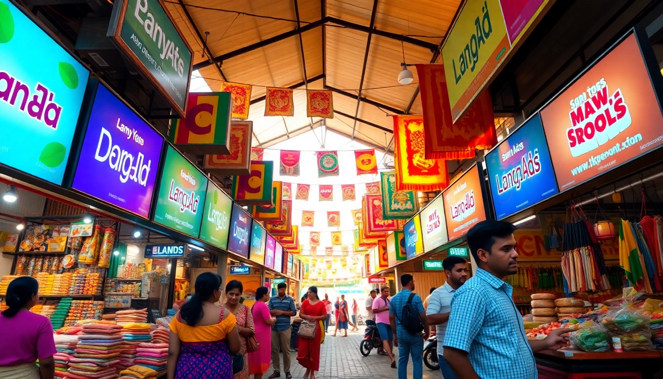 Lanka Ad marketplace scene highlighting vibrant Sri Lankan culture and diverse advertisements.