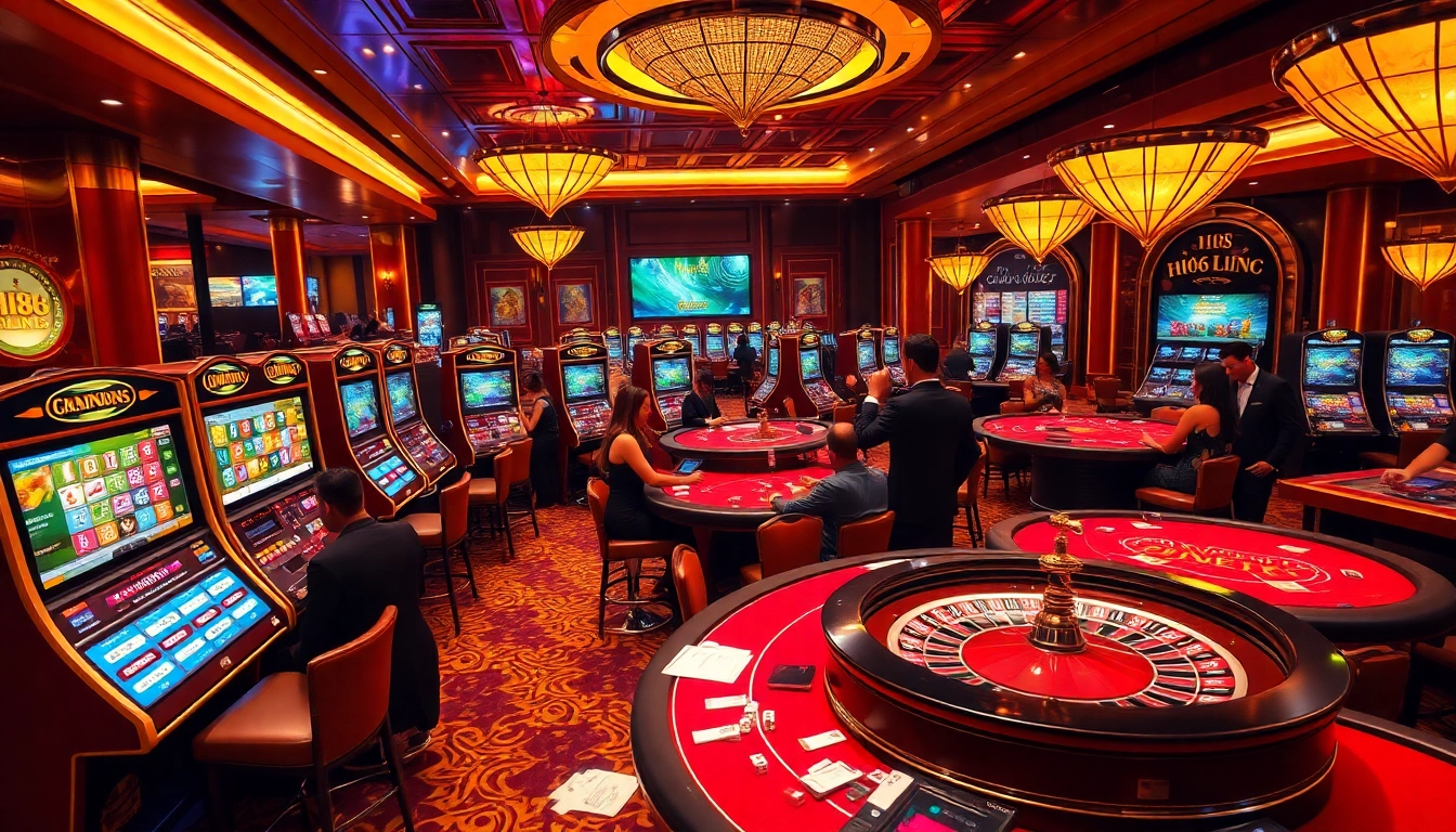 Experience the thrill of Hi88 Link with vibrant casino tables and excited players in action.