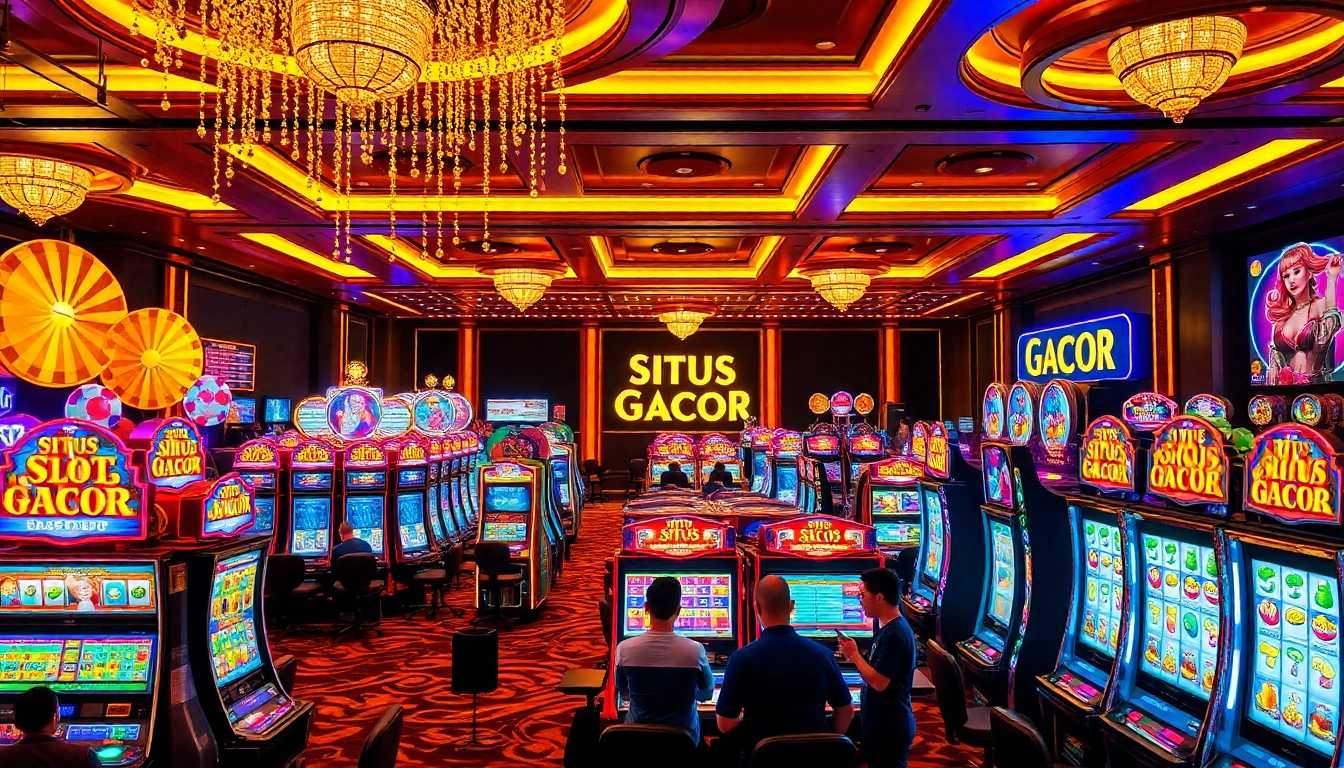 Players enjoying Slot Gacor games at a vibrant casino, showcasing top-tier slot machines.