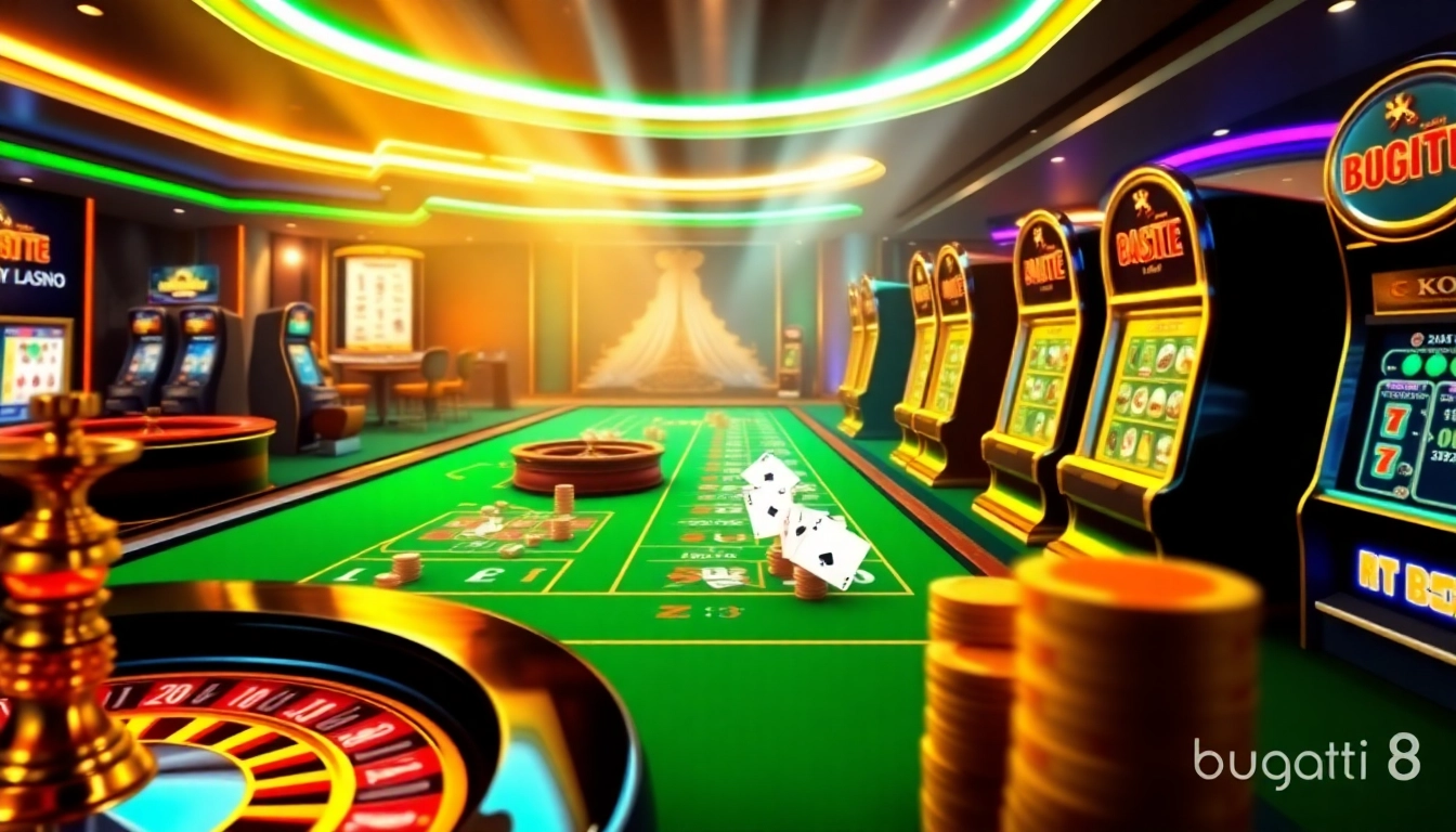Engaging players in Bugatti8's premium casino experience with vibrant gaming elements and luxury.