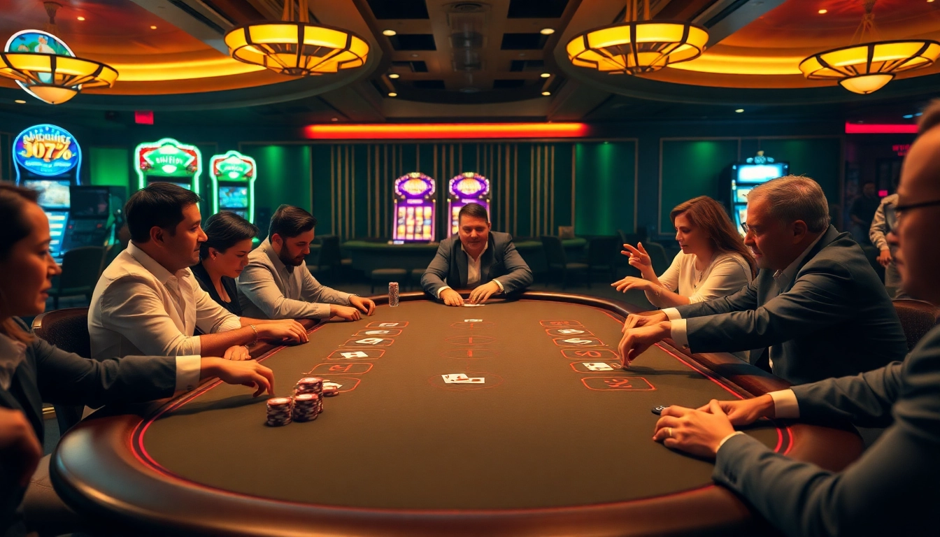 Players engaging at a blackjack table in a luxurious casino environment featuring https://topxx88.com/.