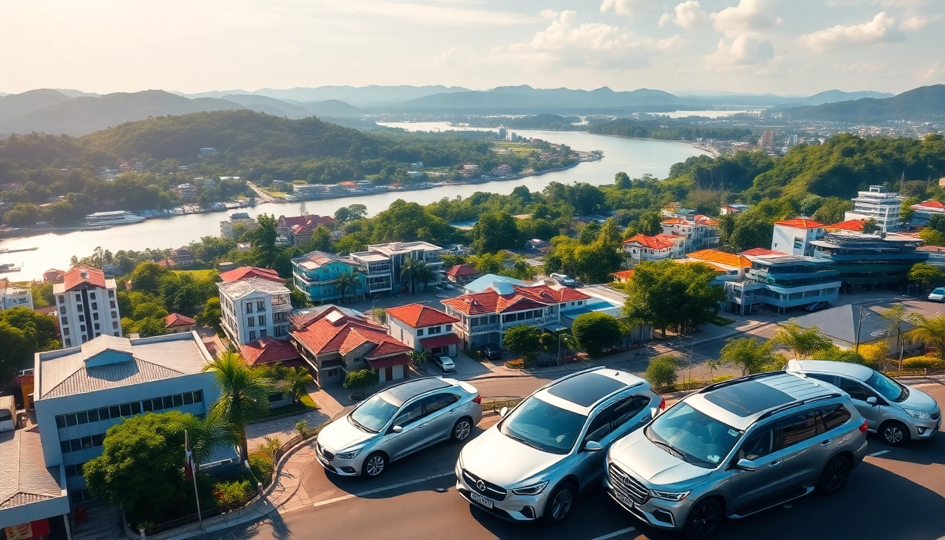 car rental in kuching sarawak with scenic view of the city and rental cars