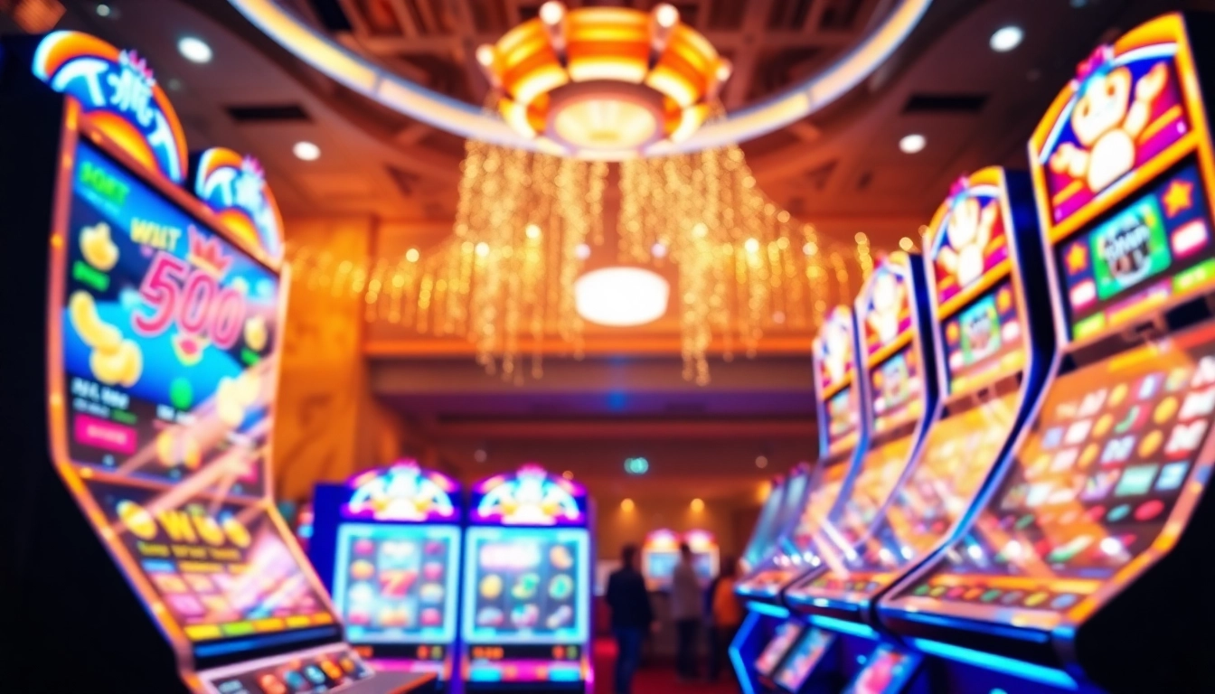Exciting scene depicting hoki138 pro online slot gaming with vibrant machines and digital currency.