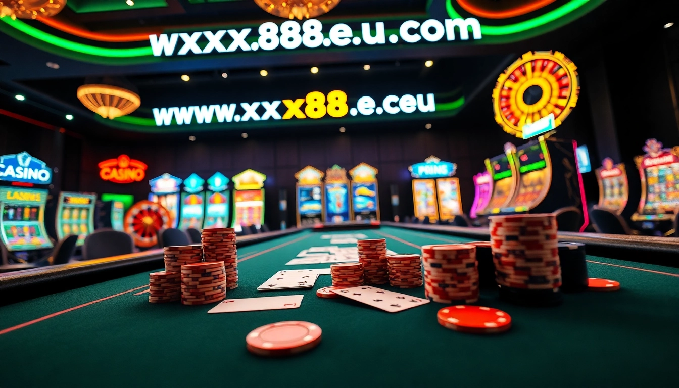 Experience thrilling gameplay at https://xx88.eu.com/ with vibrant casino elements like poker chips and roulette.